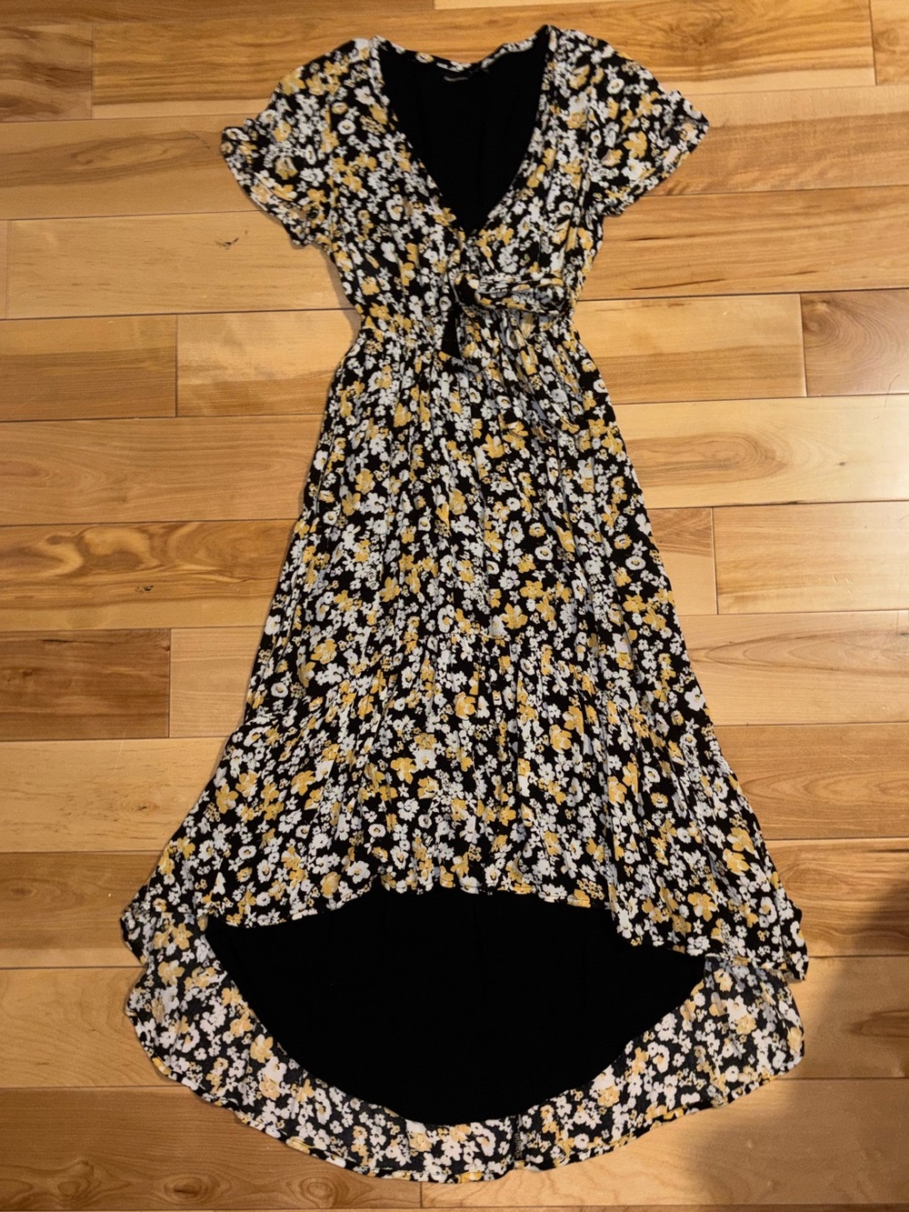 Abercrombie & Fitch Black Floral High-Low Dress with Yellow & White Print